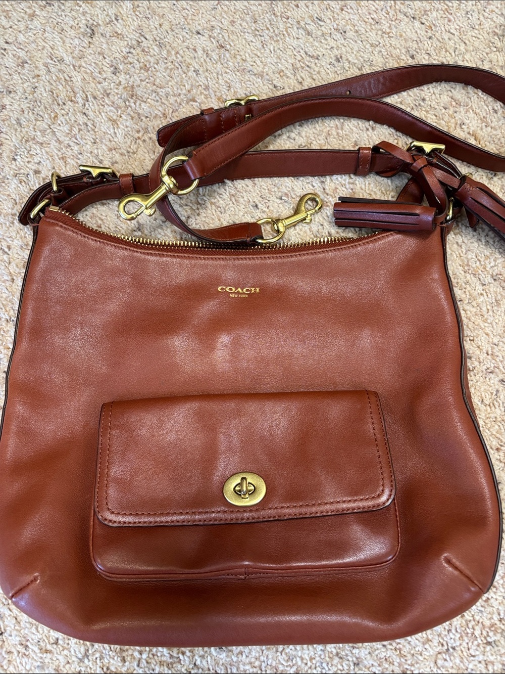 Coach Chestnut Brown Leather Shoulder Bag with Gold Hardware